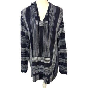 Lucky Brand Unisex Baja Woven Hooded Navy/White Sweatshirt Size M #1992